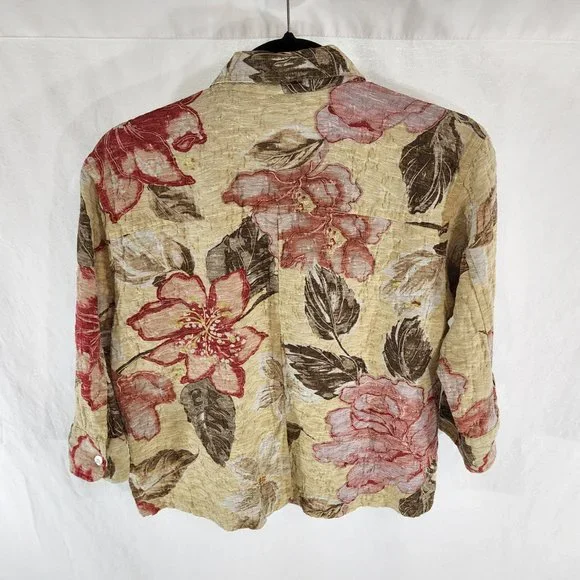 CHICO'S Floral Cardigan/Shirt Multicolor Size 1 (M)  3/4 Sleeves Button Up. - Picture 4 of 16